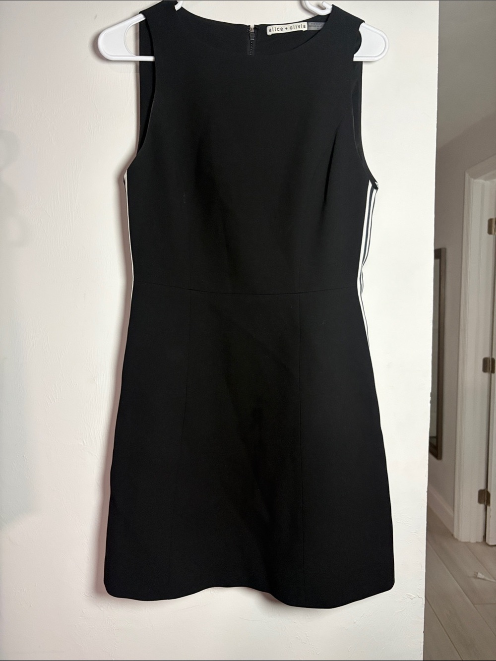 Alice + Olivia Black Sleeveless A-Line Dress with Side Stripe
